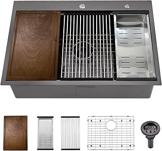 33-inch Black Drop in Kitchen Sink Workstatio...,