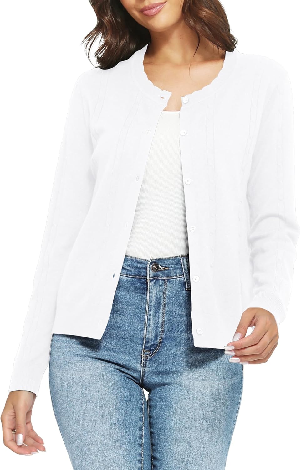 Urban CoCo Women's Crew Neck Button Front Cardigan Sweaters Long Sleeve Open Front Soft Knit Sweater Outfits - Image 5