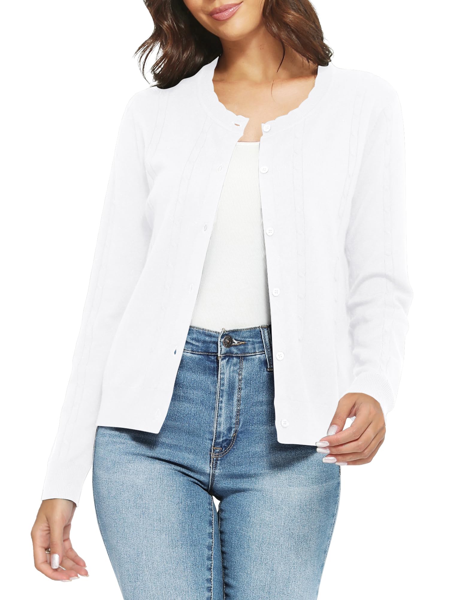Urban CoCo Cardigan court léger à col rond et manches longues ouvert sur le devant en tricot doux pour femme Tenue décontractée