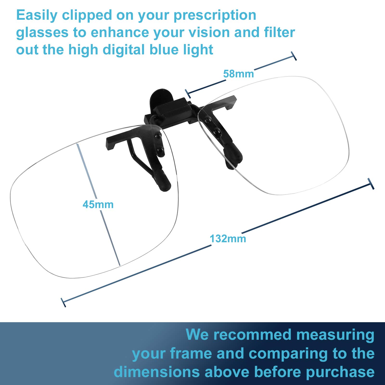 Yogo Vision Blue Light Clip on Computer Glasses Video Gaming Glasses Easy Fit Digital Eyestrain Fatique Dry Eyes Relief Eye Protection (2 Pack)