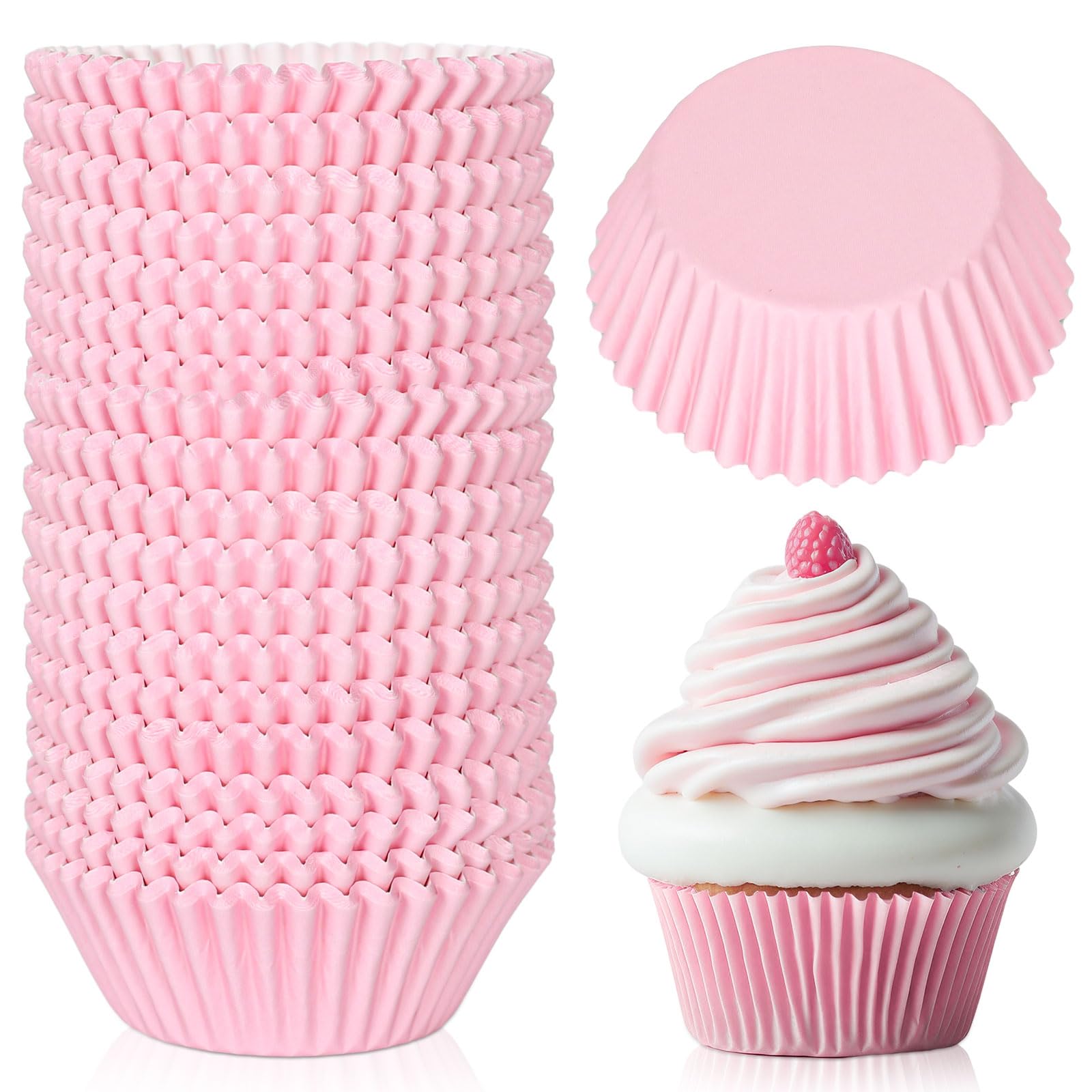 Moldes para cupcakes de color rosa Whaline, envoltorios de papel estándar para repostería