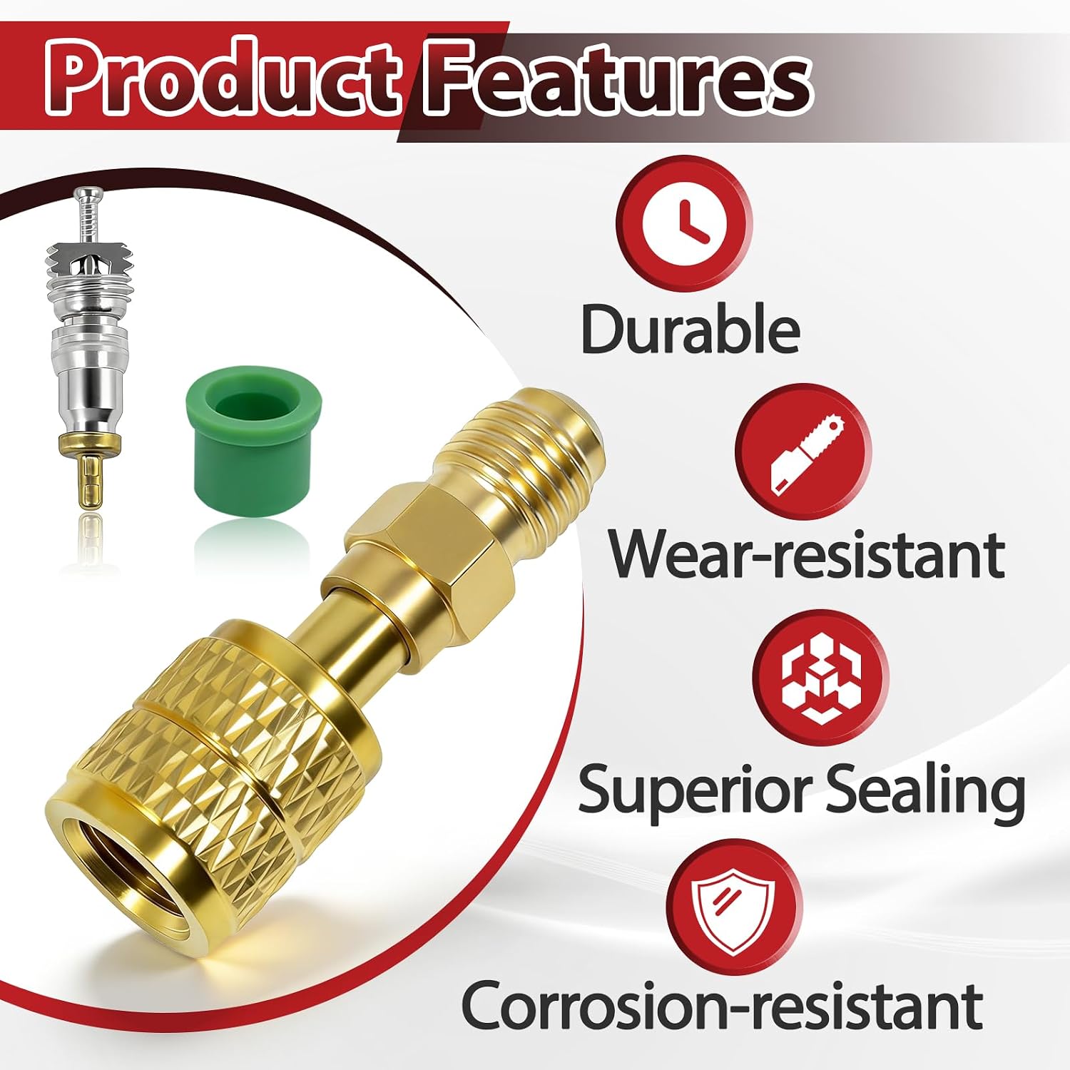 4 Sets A2L R32 R454B Refrigerant Adapter | 1/4" SAE Female to Male, Reverse Thread, Brass, Straight Connector