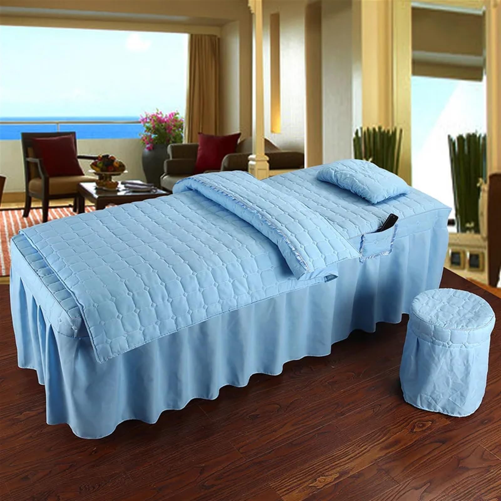 Sabanas Camilla Masaje Sábana de salón belleza, 5 piezas, falda cama corta, colcha con orificio, funda for masaje corporal(Pink,190cm x 70cm)