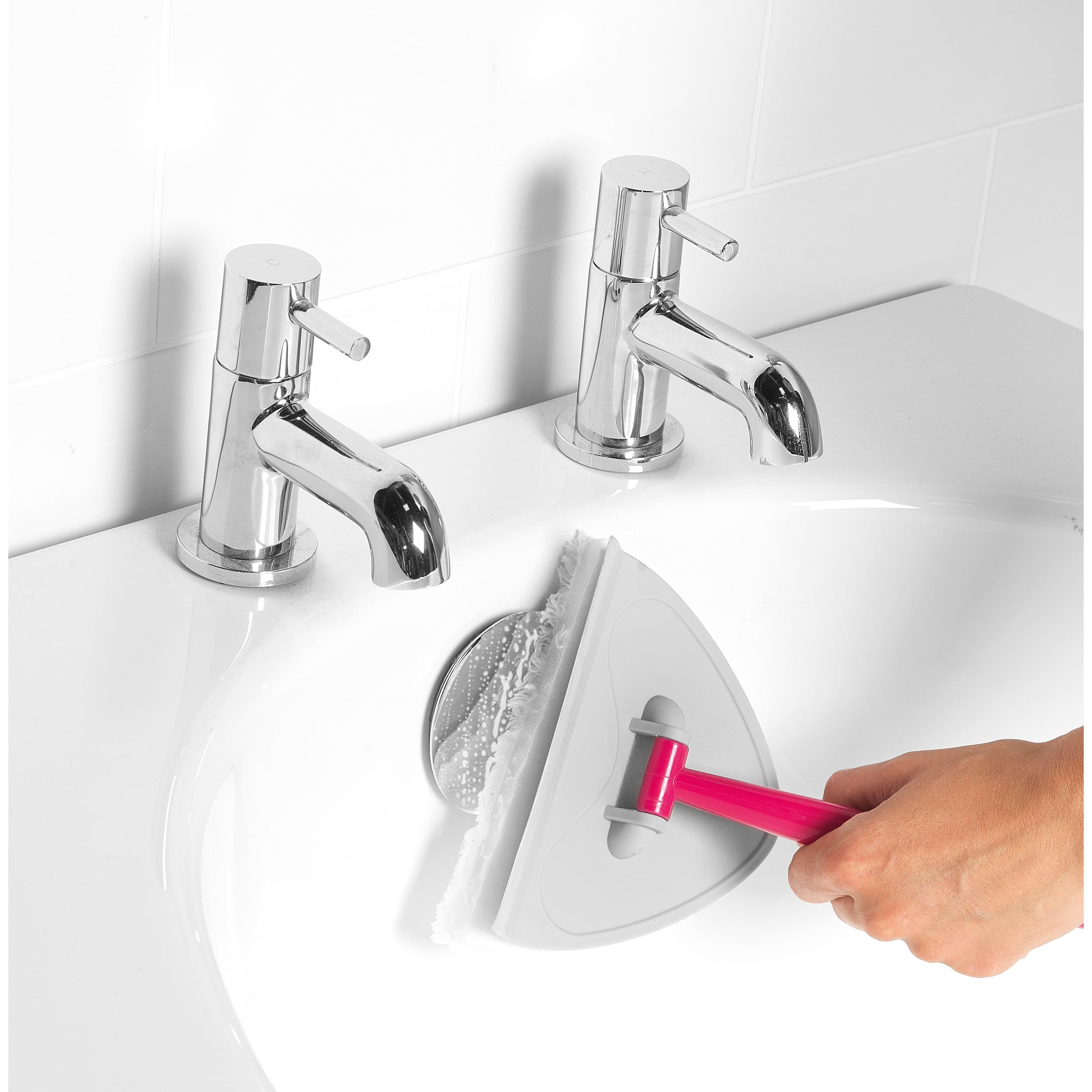 Kleeneze KL076533EU7 Extendable Handle Multipurpose Bathroom Cleaner Mop, Pointed Head, Perfect for Showers, Mirrors and Tiles, Grey/Pink