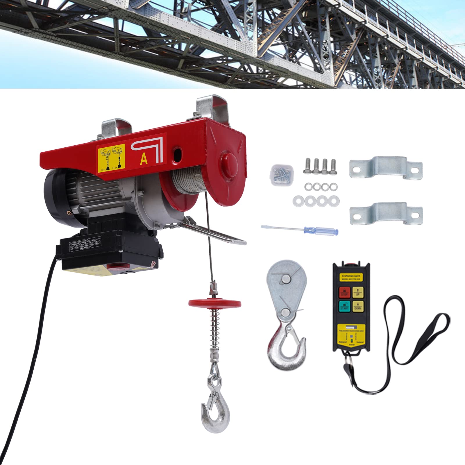 Elektrischer Seilwinde 220V Drahtloser Fernbedienung Elektrischer Hebezug Hubhöhe 6-12m Seilzug Motorwinde Kettenzug,Für Landwirtschaft, Fabriken, Hafen, Bergbau