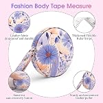 Retractable Mini Tape Measure, Auto-Retract, Premium Leather Tape Measure, Dual-Sided Ruler, Ideal for Fabric Cutting, Body Measurements, and Handicrafts (Purple Flowers)