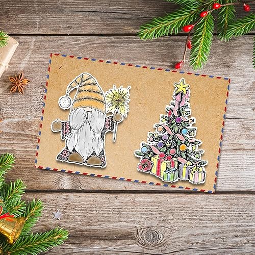 Miniatura 3 de Estivaux Árboles de Navidad, gnomos, sellos transparentes y troqueles para hacer tarjetas, sellos de goma de cascabel de Navidad, gnomos de Navidad,