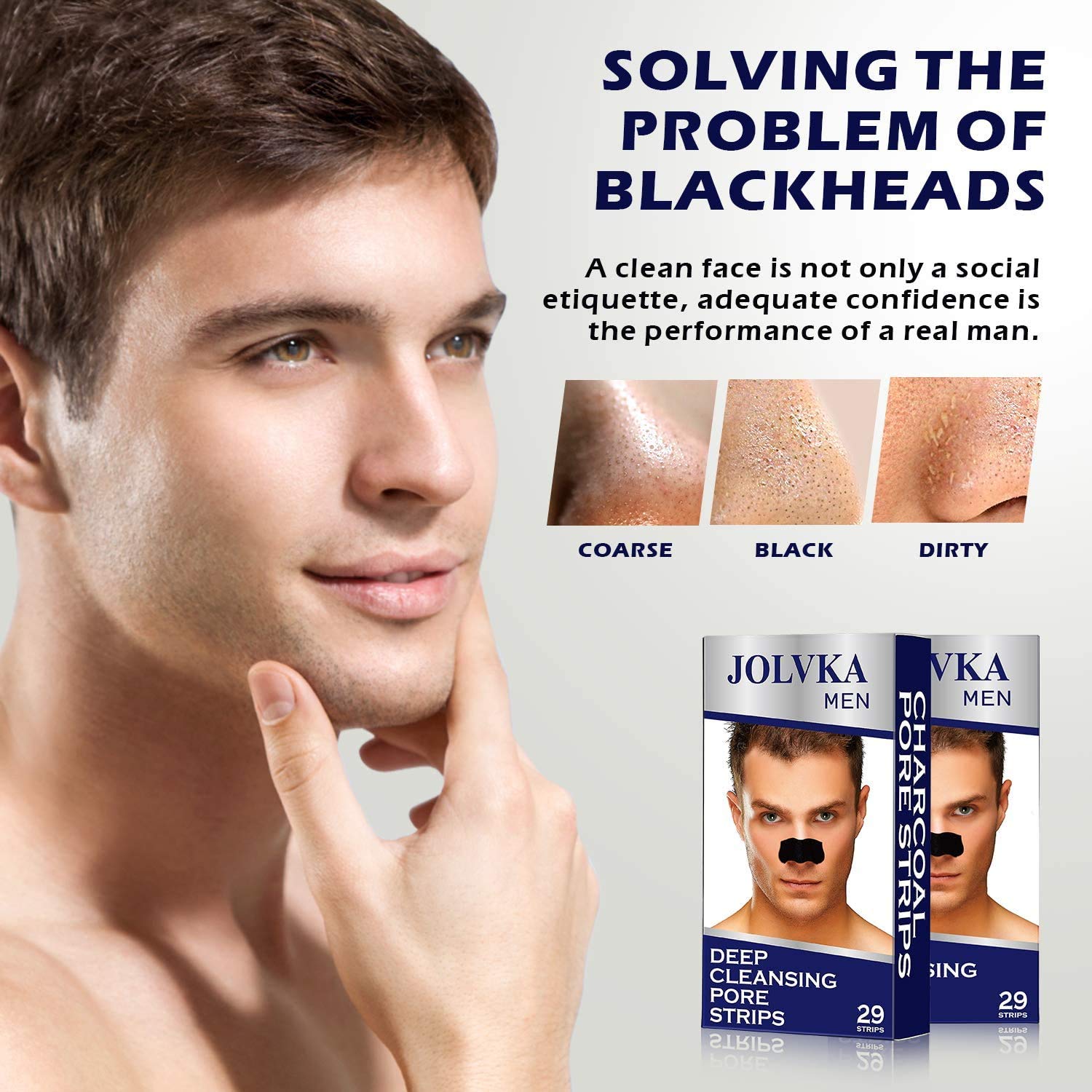 JOLVKA Blackhead Pore Strips Remover For Men,(29 Strips), Deep Cleansing Strip With Charcoal and Oil Free Peel Off Strip : Beauty & Personal Care