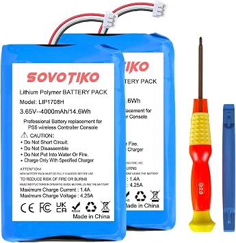 2-Pack PS5 Controller Battery Replacement, LIP1708H 4000mAh Rechargeable Battery for Sony PlayStation 5 Dual Sense Controller CFI-ZCT1W Gamepad