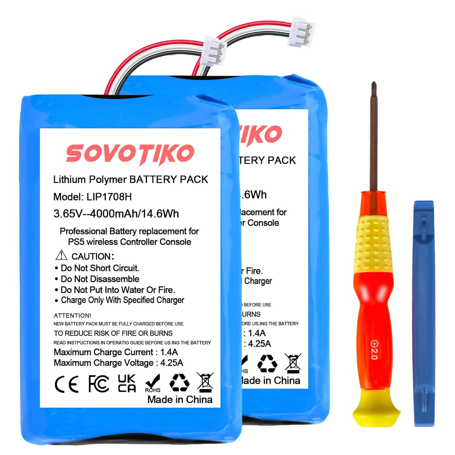 2-Pack PS5 Controller Battery Replacement LIP1708H 4000mAh Rechargeable Battery for Sony PlayStation 5 Dual Sense Controller CFI-ZCT1W Gamepad