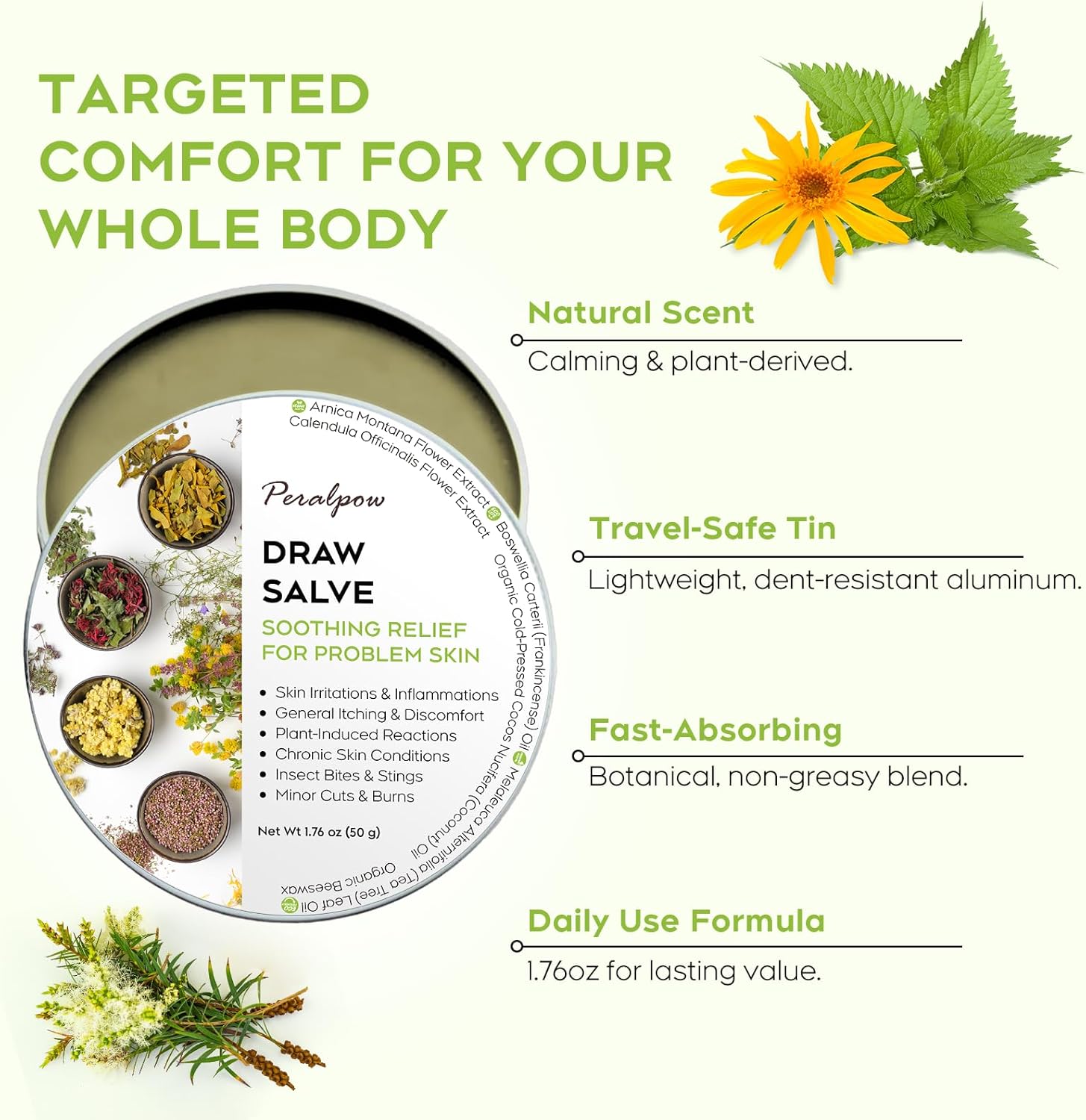 Drawing Salve with Natural Herbal Extracts - Relief for Skin Irritations - Insect Bites & Minor Skin Issues, 1.76 oz - Image 2