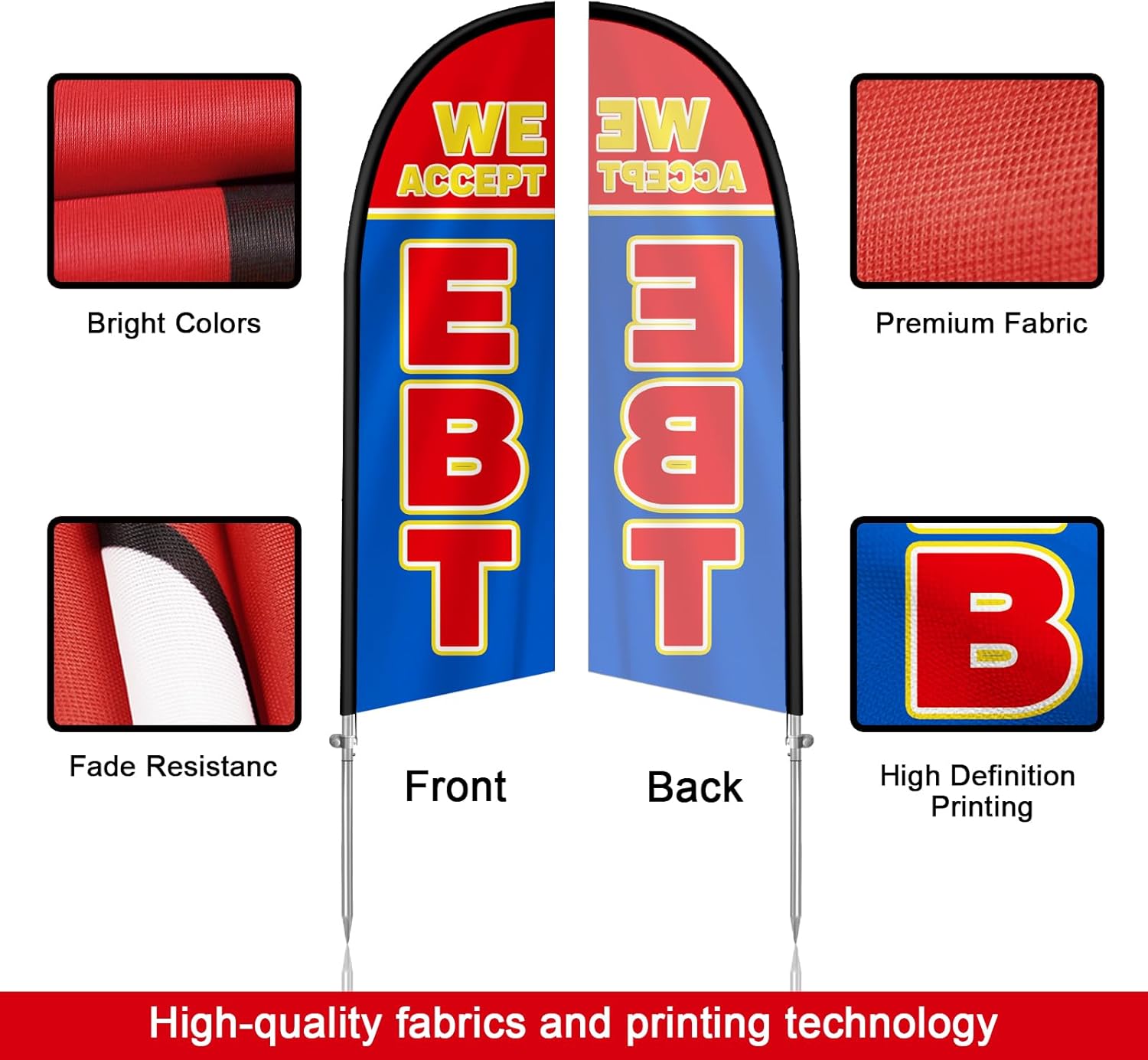 EBT Flag for Business, EBT Signs, 8FT Polyester Advertising Swooper Flag with Aluminium Alloy Flag Pole Kit, Stainless Steel, Ground Spike, Portable Bag