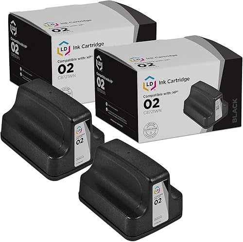 LD Productos Reemplazo remanufacturado para cartuchos de tinta HP 02 C8721WN con Smart Chip (negro, paquete de 2) para PhotoSmart C5180 C6180 C6280