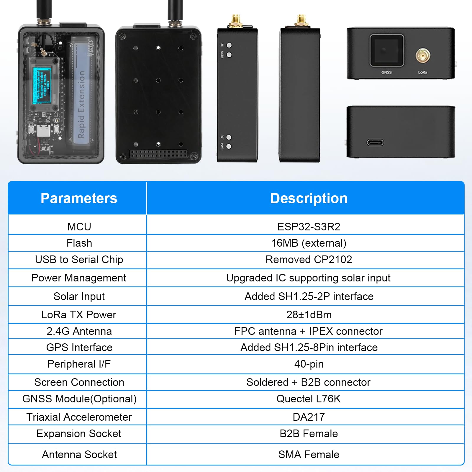 LoRa ESP32 V4 Carte de développement avec capteur TH, module APKLVSR LoRa 32 V4 avec batterie 2800 mAh et GPS, boîtier en verre trempé, ESP32-S3R2, puce LoRa WiFi Bluetooth 1262, pour Arduino