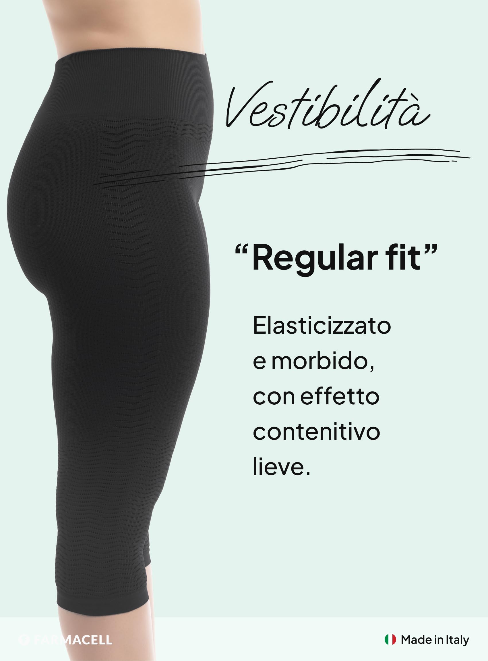 FarmaCell Leggings Anticellulite Donna Capri, Leggins 3/4 Massaggianti con Effetto Fir, Made in Italy, 1104