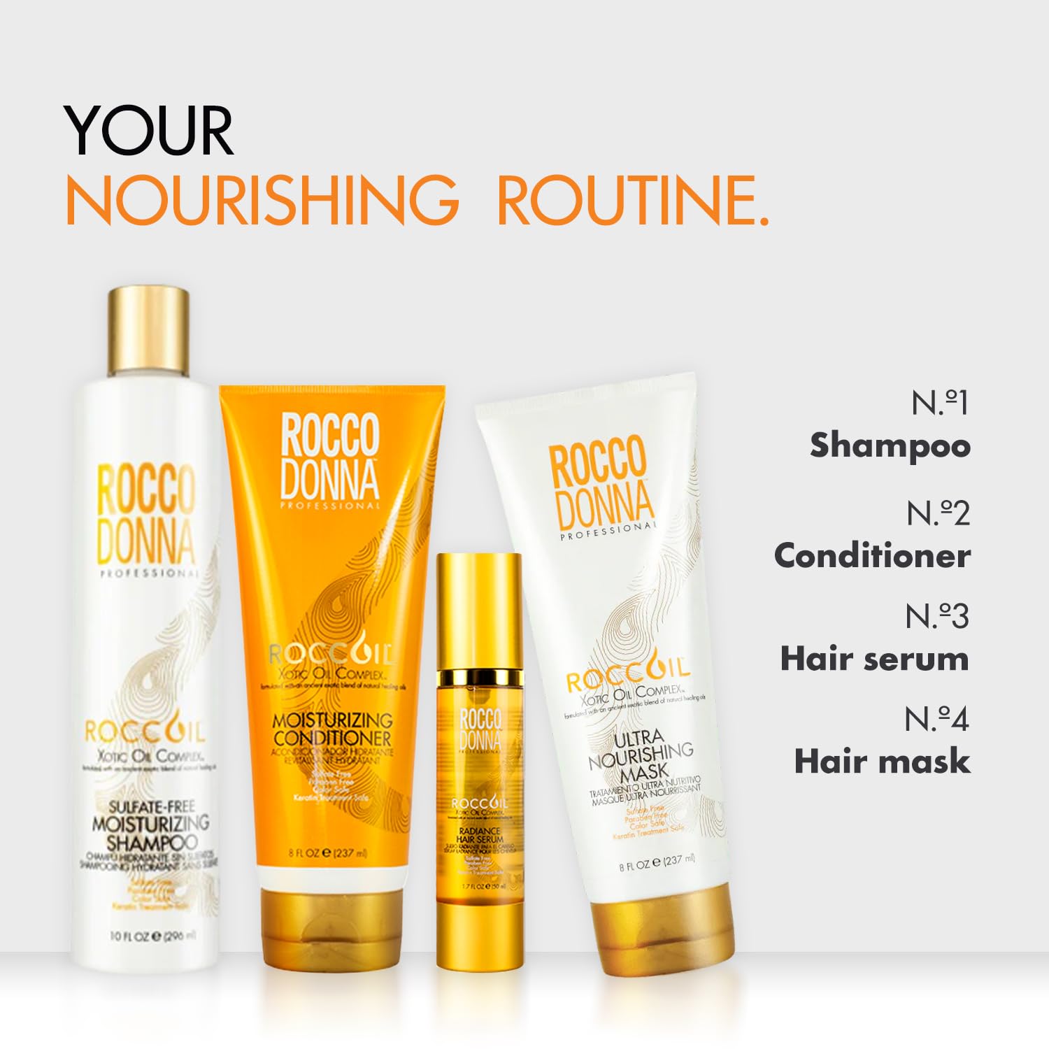 Rocco Donna Sulfate Free Moisturizing Shampoo, Gentle Cleansing, Enhanced Smoothing and Shine for Color Treated Hair, with Xotic Oil Complex & Argan Oil, Paraben-free, Keratin Treatment Safe, 10 oz