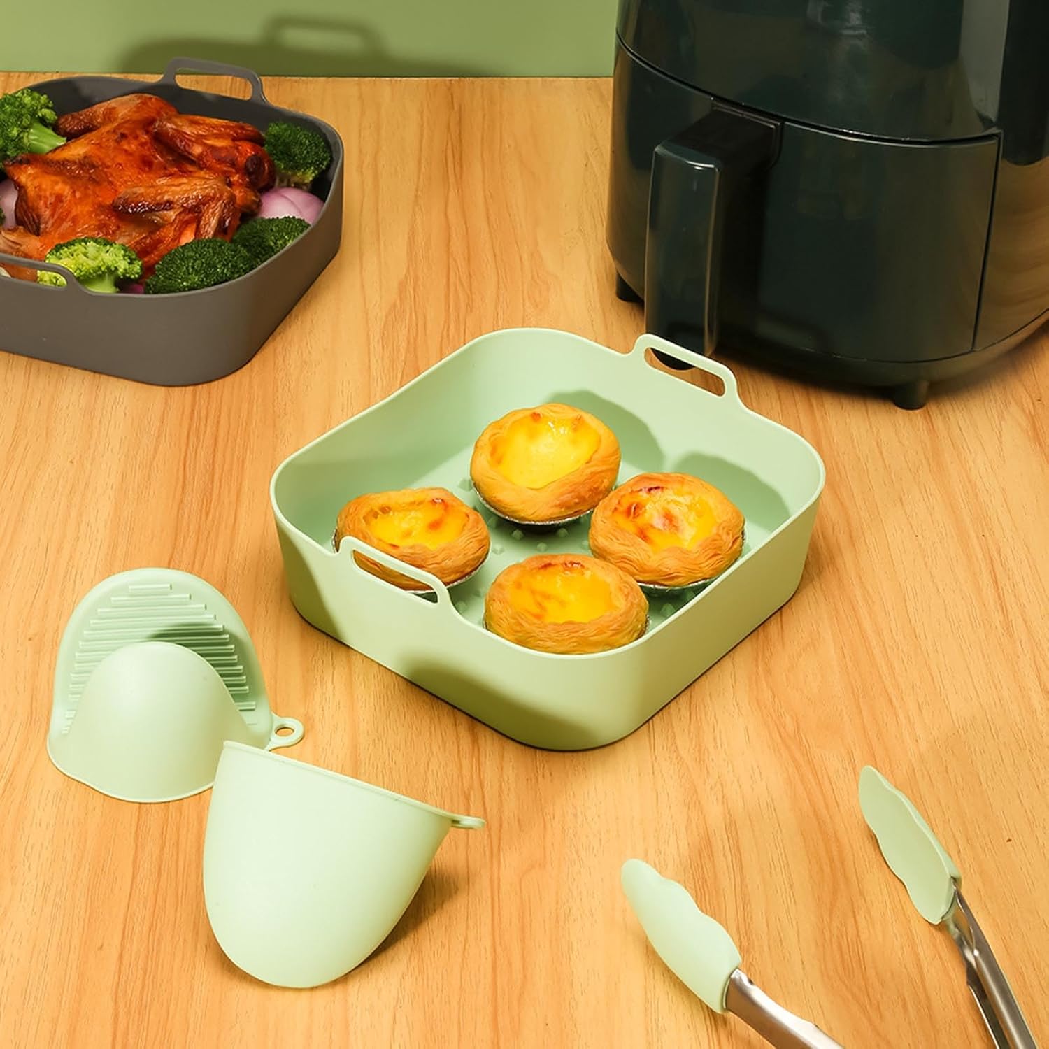 Silicone Baskets Square Non-Stick Food Grade Kitchen Air Accessories 3 Colors for Cooking Pad