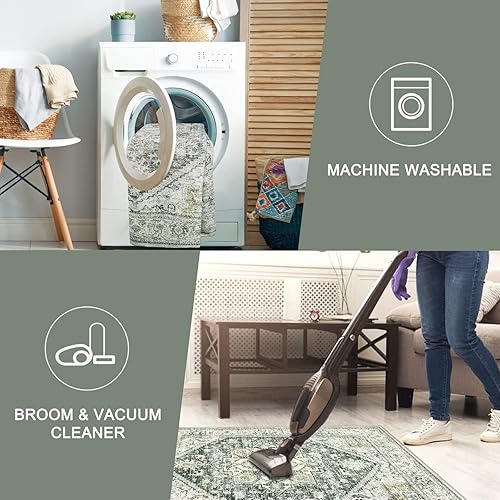 Miniatura 5 de Alfombra bohemia lavable a máquina de 2 x 3 pies, alfombra de interior pequeña para cocina, tapete desgastado y antideslizante retro para baño,