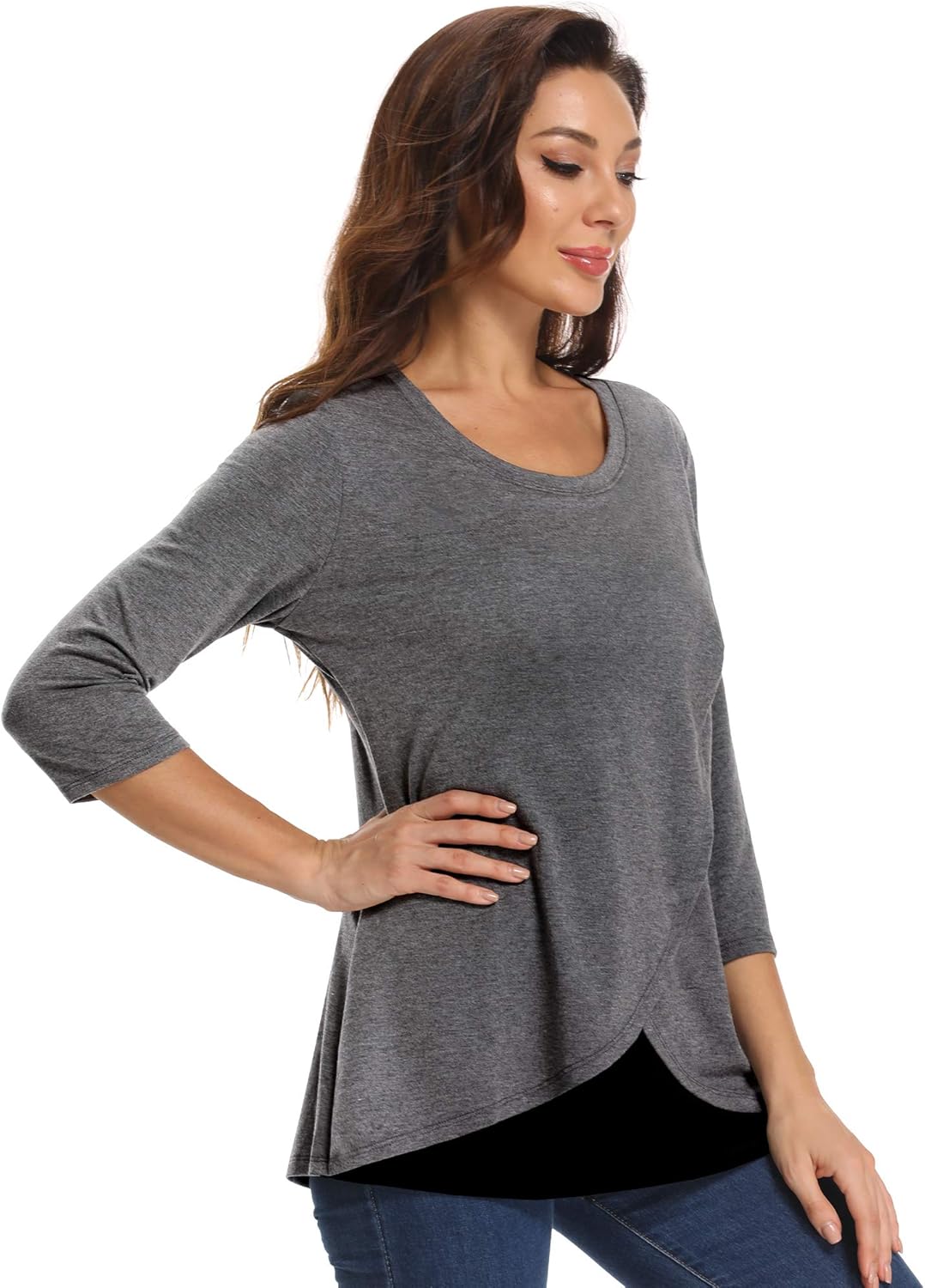 PACBREEZE Women's Maternity Shirt Nursing Tops for Breastfeeding 3/4 Sleeve Comfy Maternity Clothes at  Women’s Clothing store