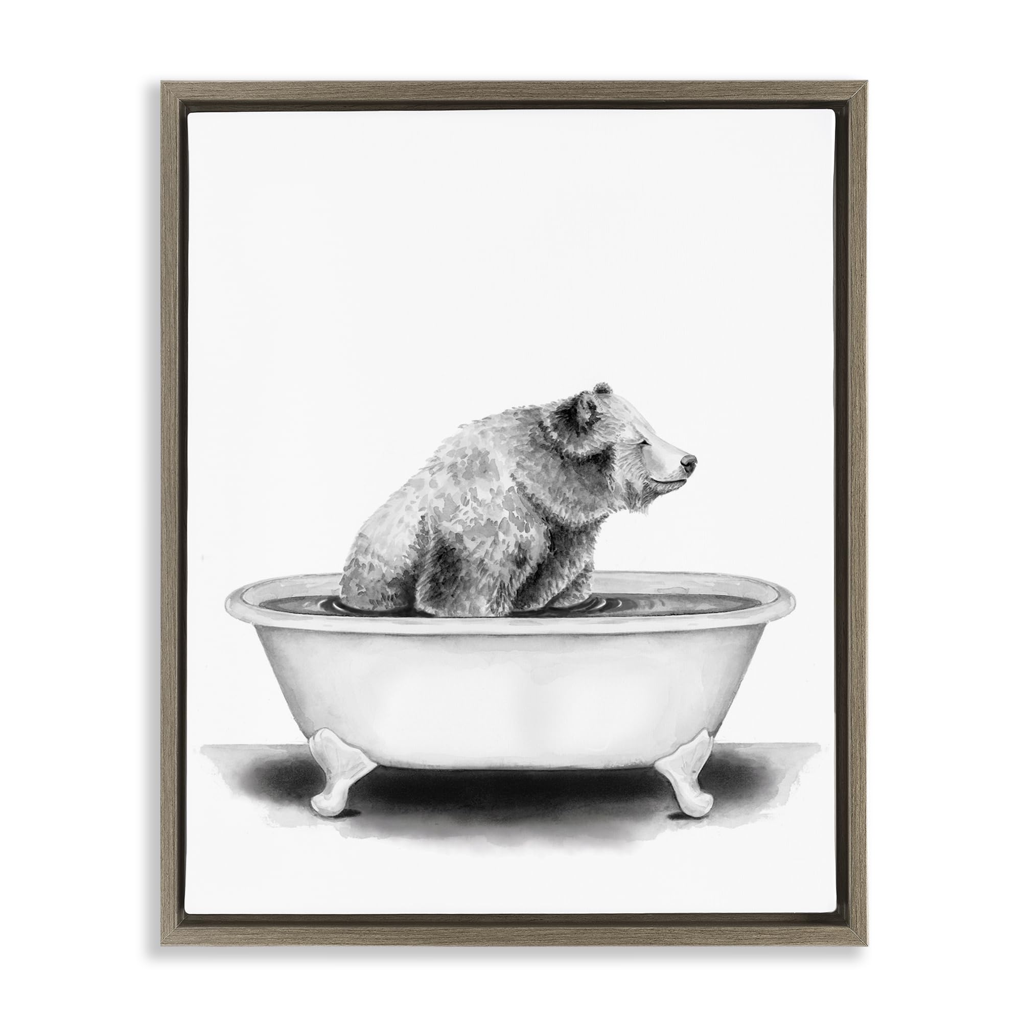 Bear in Tub Rustic Bathroom, 25 x 31 Inch Canvas in Floater Frame