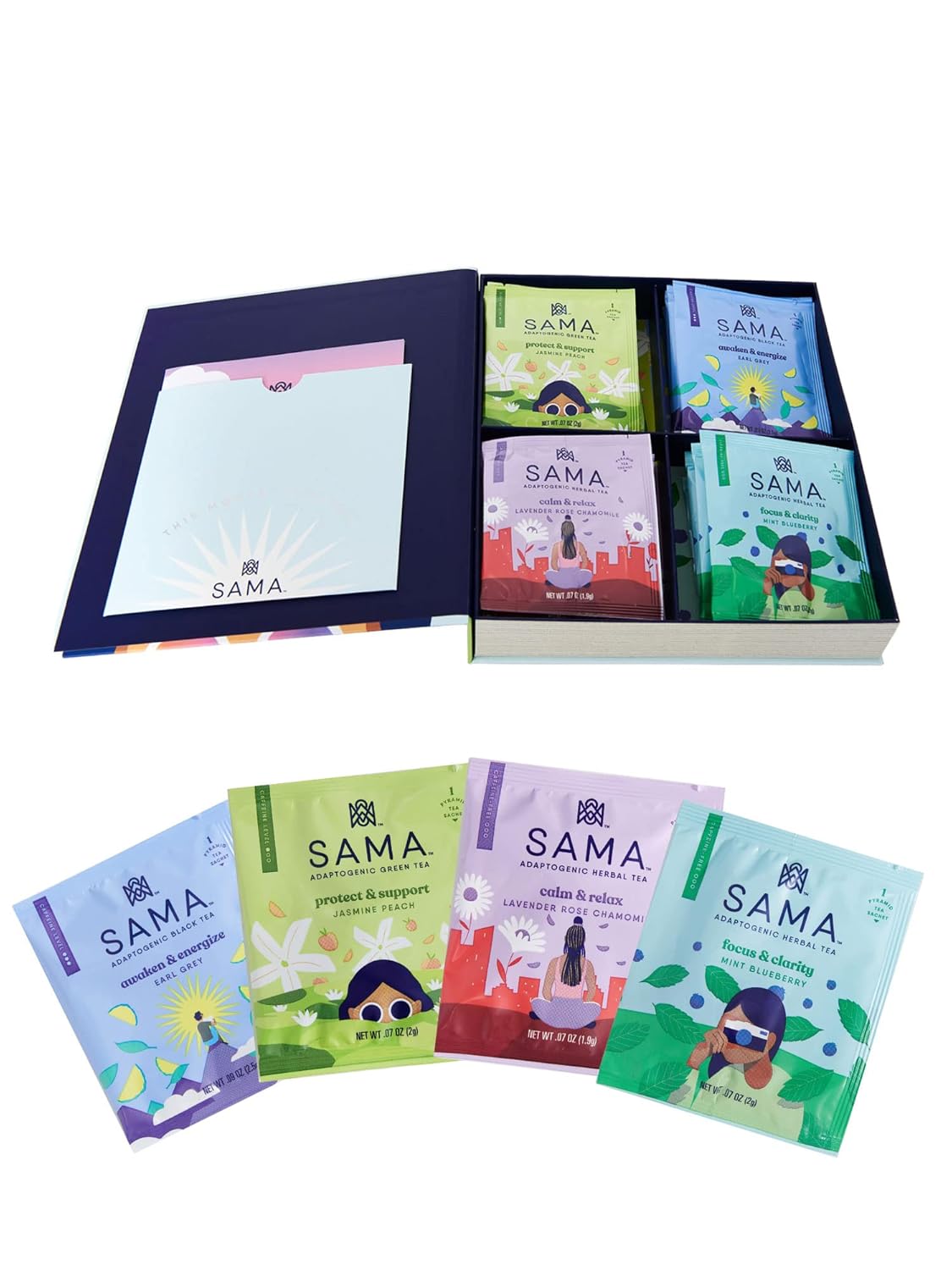 Sama Tea Sampler Gift Set Box, Adaptogenic Tea Bags