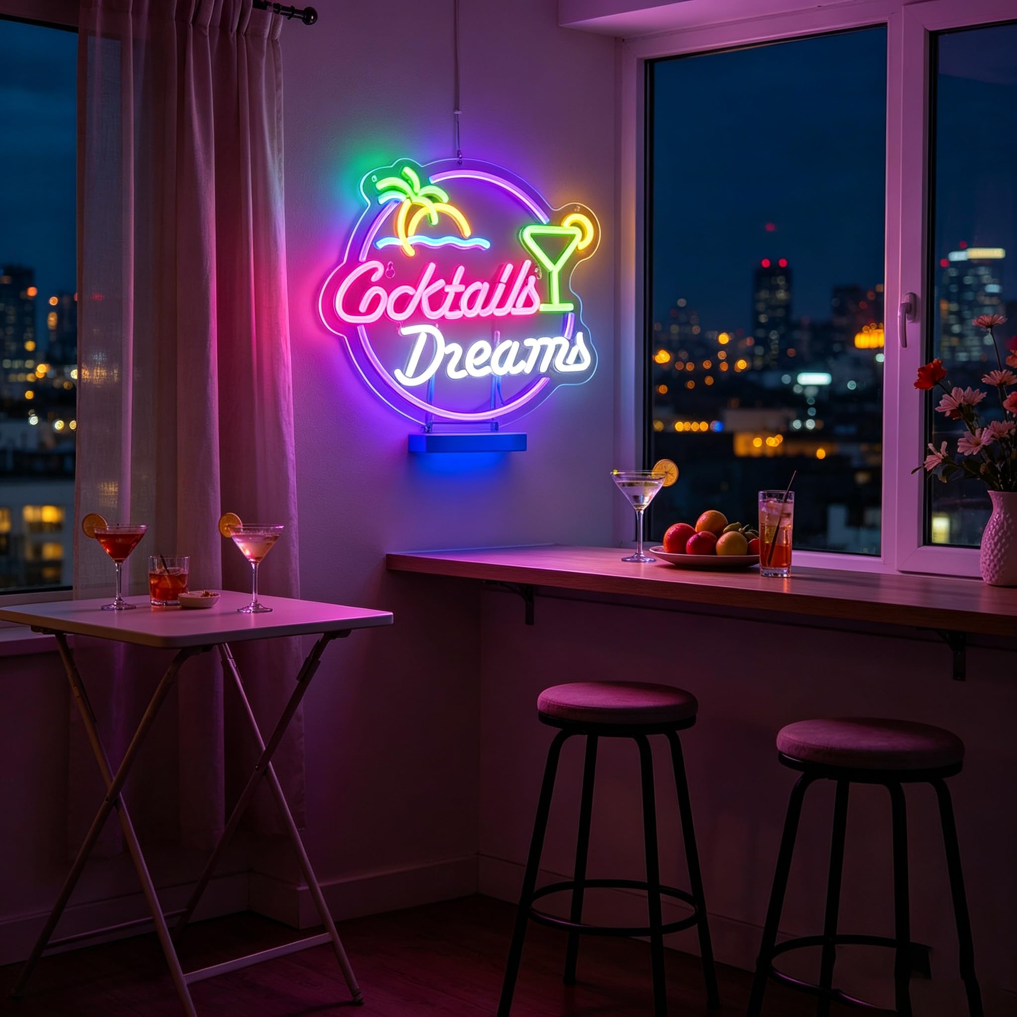 Enseigne néon LED personnalisée – Barre lumineuse tropicale avec palmier et cocktail, décoration alimentée par USB pour cave, salle de jeux et fête