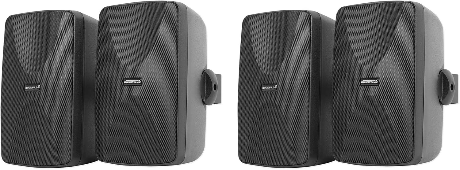Rockville WET-7020B 5.25 in 70V Commercial Indoor Outdoor Wall Speakers, Black Weather Resistant Housing, 40W RMS 8 Ohm, IP55 Rated, Swivel Mount Bracket, for Restaurants and Offices, 4-Piece