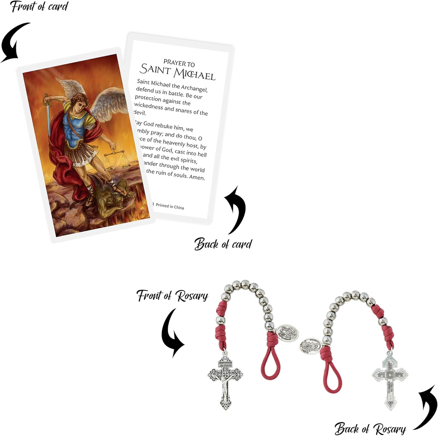 St Michael Pocket Rosary - Laminated St Michael Prayer Card, The Lord's Prayer Card - St Michael Rosary with Hematite Beads - Paracord St Michael Decade Rosary, Catholic Cards, Set of 3 Items - Image 6