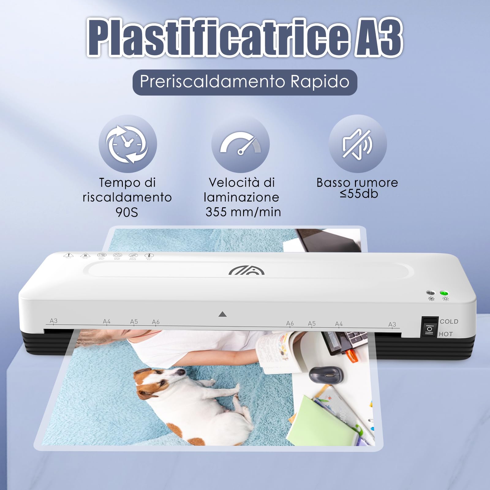 Plastifieuse A3 Machine à Plastifier Thermique Set de Plastification A4 A5 A6 Froid Bureau École