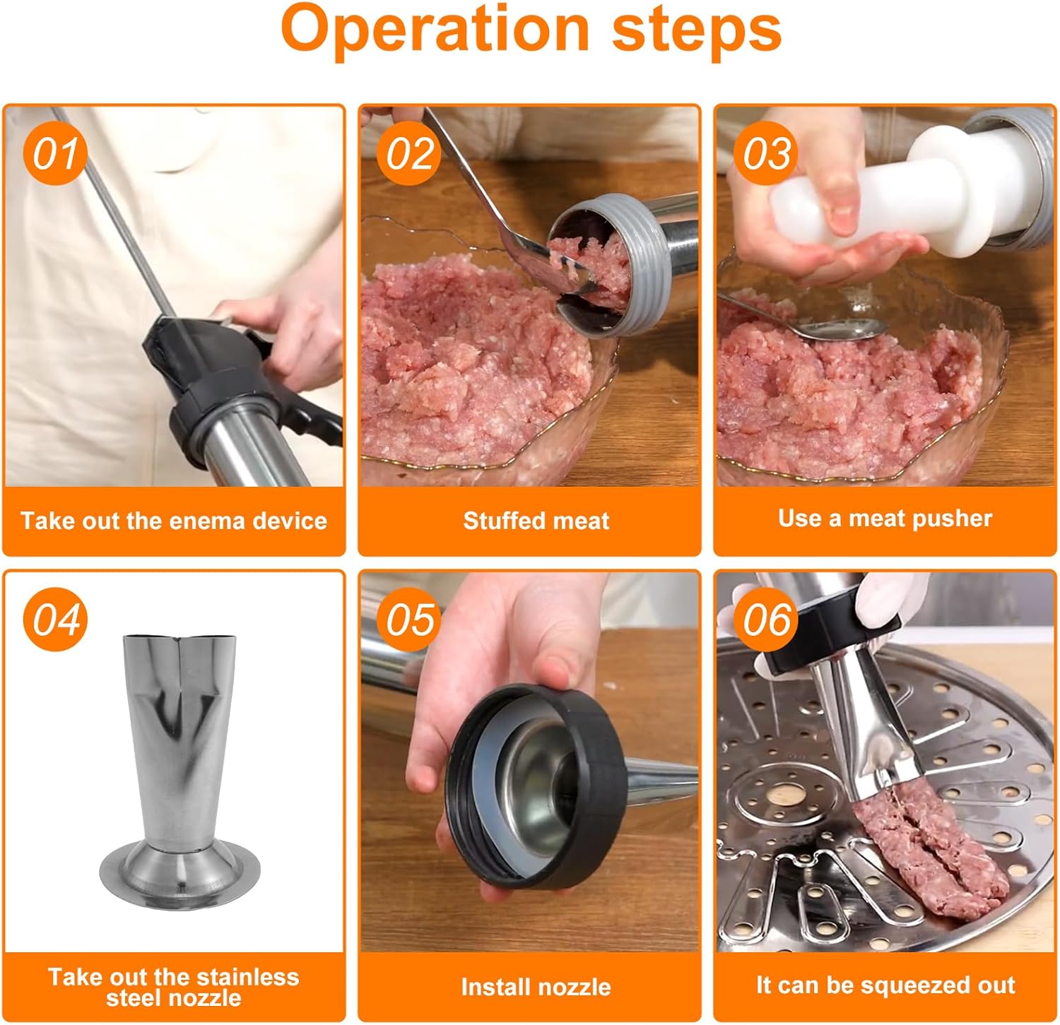 US Sausage Stuffer Kit Manual Stainless Steel Jerky Maker Kit Easy Cleaning Large Capacity Jerky Stuffer Kit With Thickened Aluminum Handle for Home Kitchen(Style 1)