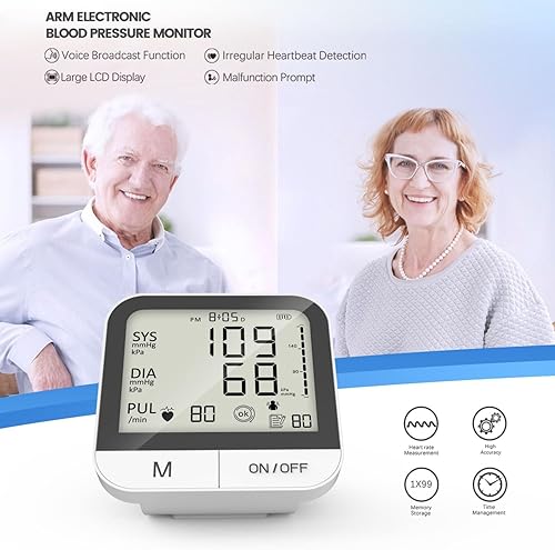 Miniatura 6 de Monitor de presión arterial de brazo para uso doméstico, puño ajustable de 23 a 18.5 in, con almacenamiento de memoria 99, máquina de brazo superior