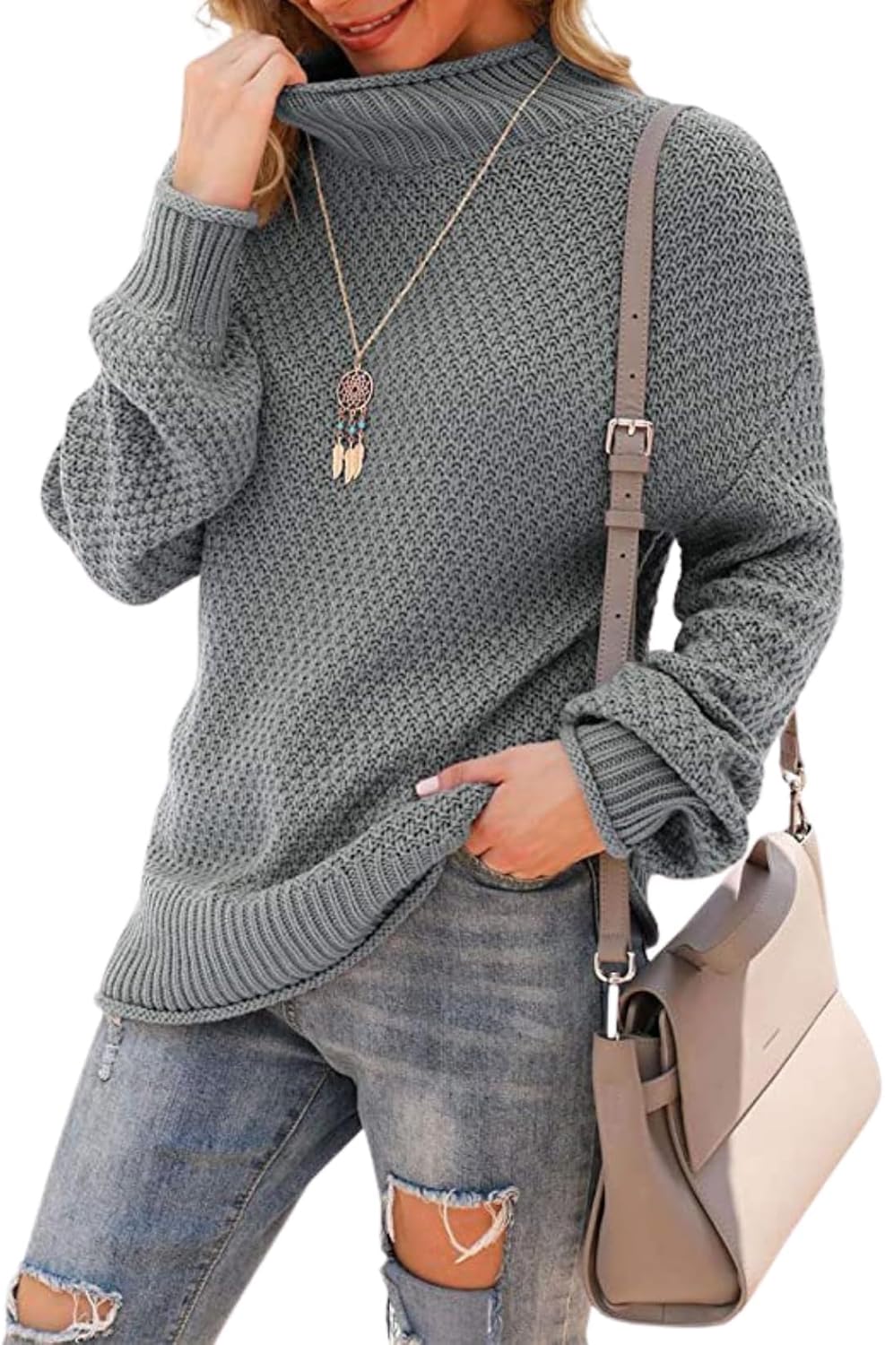 Women's Oversized Turtleneck Pullover Batwing Sleeve Casual Sweater Long Sleeve Warm Top for Vacation Wear