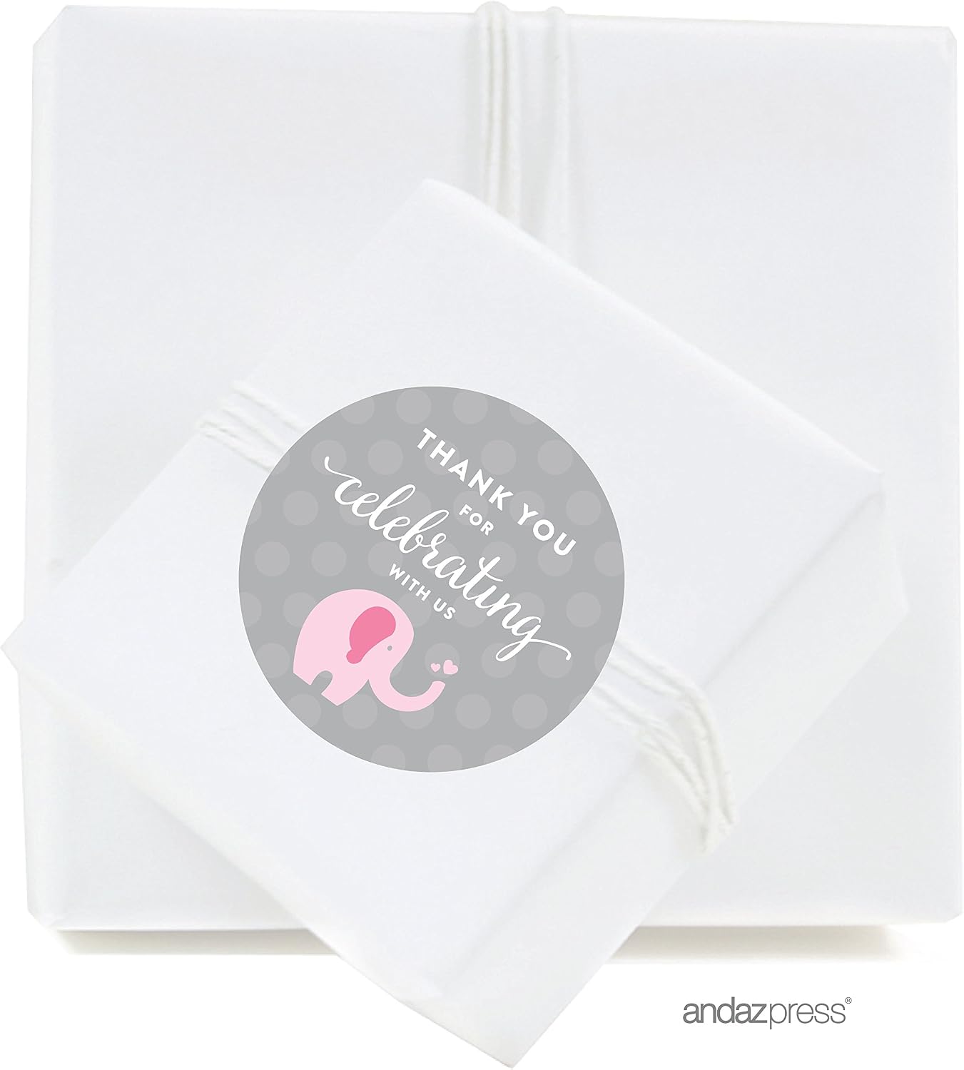 Andaz Press Pink Girl Elephant Baby Shower Collection, Round Circle Label Stickers, Thank You for Celebrating with US!, 40-Pack