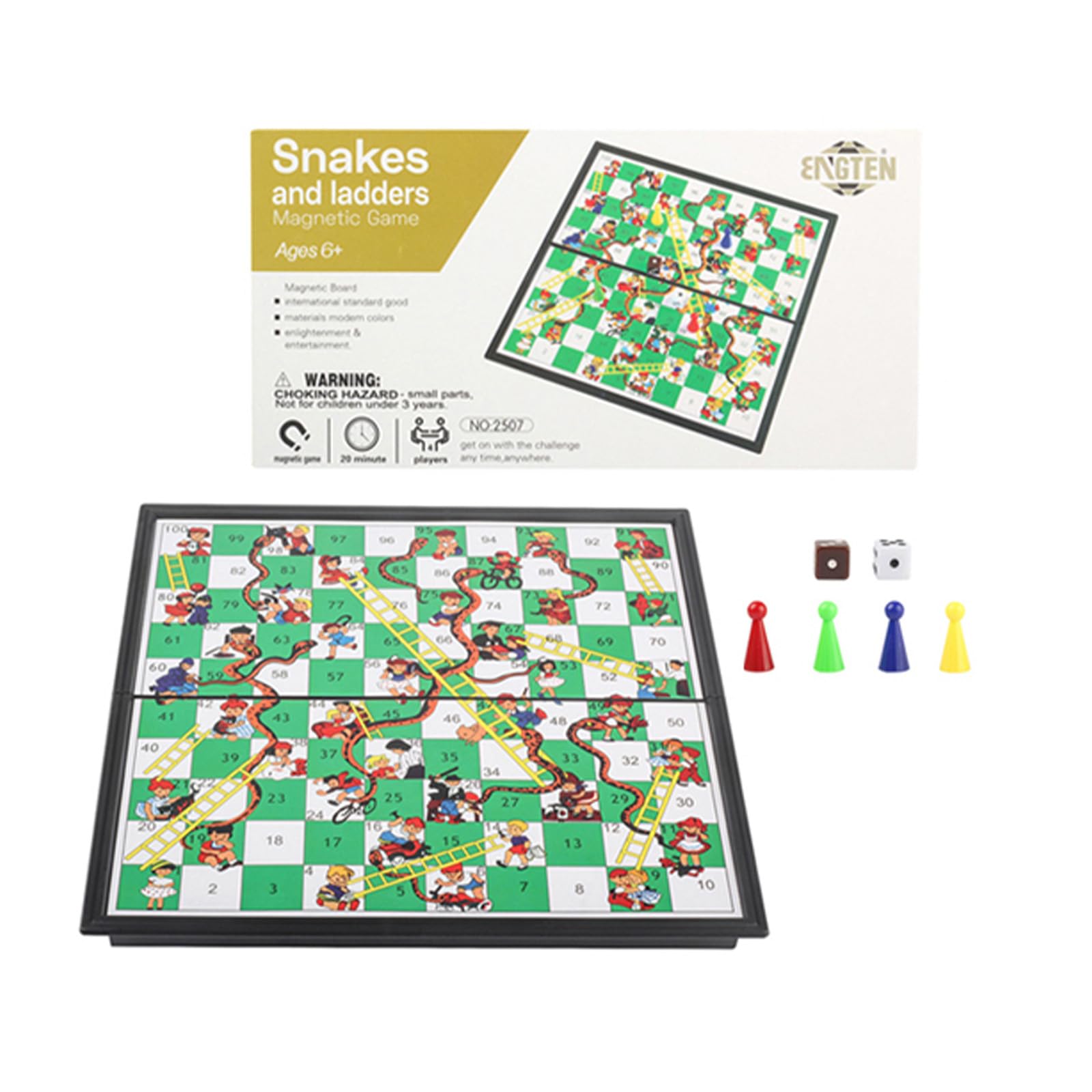 ZUNIPLEX Snakes & Ladders Game with Magnetic Foldable,Small Land-Based Game,Board Game for Kids Beginner Travelling Chess Piece Set with Portable Storage Board