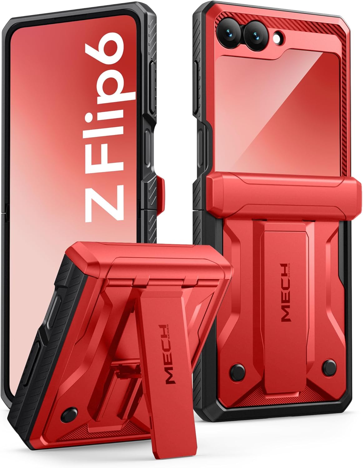 TONGATE for Samsung Galaxy Z Flip 7 FE Case, Z Flip 6 case with Kickstand & Belt-Clip, [Hinge Protection Cover][Bulit-in Screen Protector] Military Grade Phone Case for Z Flip 7 FE/Flip 6 5g, Red