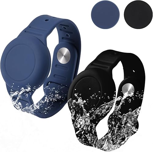 2 pulseras de silicona suave impermeable para niños, antipérdida, ajustable, para Airtag, rastreador GPS (azul, negro), Moderno