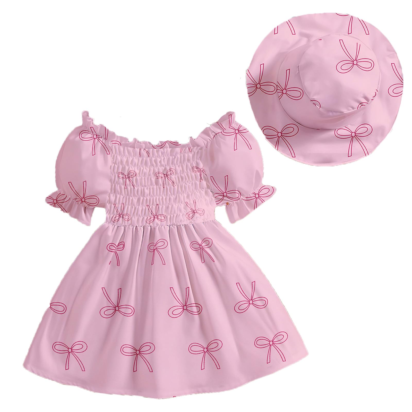 Bebé Niña Elegante Vestido Manga Corta Infantil Flor Imprimir Sombrero a Juego Conjunto Vestidos de Playa Verano 3 Meses-3 Años