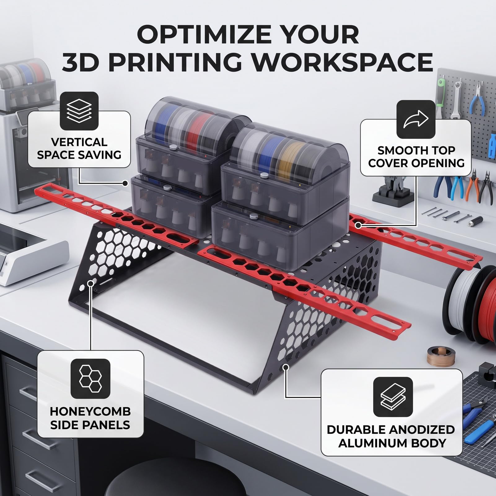 Fockety Soporte AMS de Aleación de Aluminio Apto para Lab P1S | Impresora 3D Ams Ams para lab p1s Soporte vertical AMS Impresora 3D Soporte AMS Soporte de almacenamiento AMS Panales
