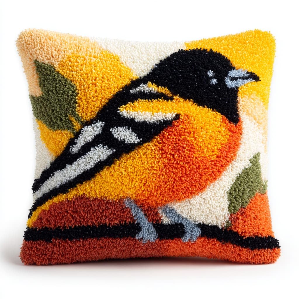 Taxpy Latch Hook Kits, Birds on the Branches Pillow Cover DIY Cushion Cross Stitch Crochet Hook Pillowcase Making Kits Preprinted Pattern Canvas Cushion 17x17inch
