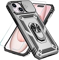 Vista 35 de SunStory Funda compatible con iPhone 15 Pro Max con protector de pantalla HD, cubierta de cámara deslizante y soporte de anillo giratorio
