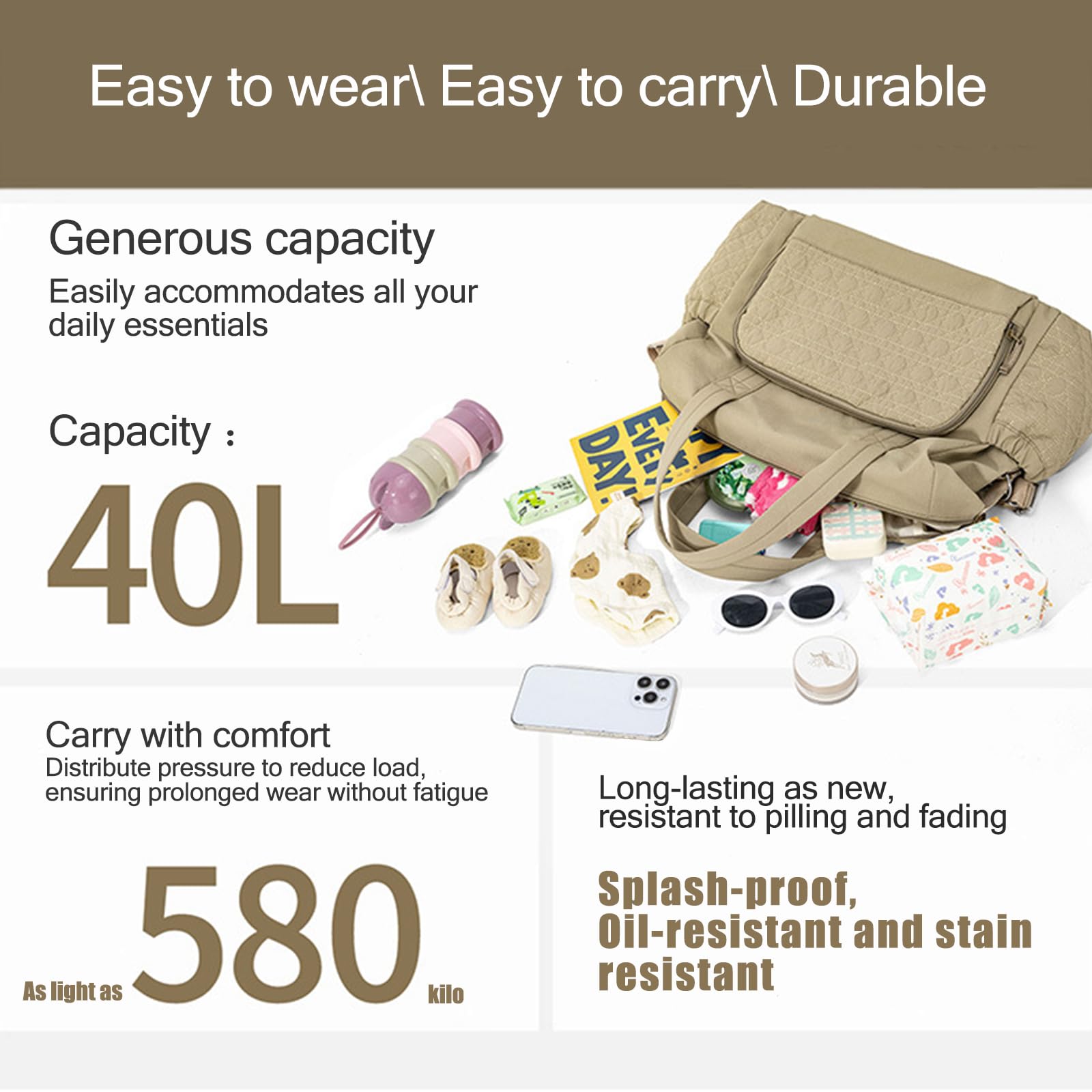 Damska torba podróżna, pojemność 40 l, bagaż podręczny, wodoodporna, torba szpitalna, lekka, na podróż samolotem, nocowanie i weekendowe wycieczki, khaki, Czech