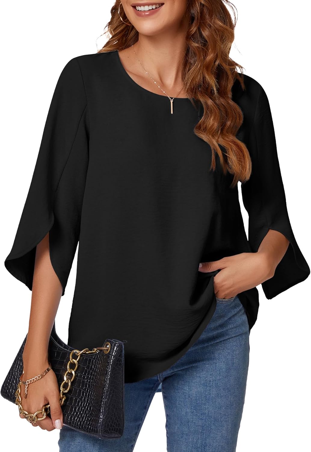 KUOTAI Womens Summer Tops Dressy Casual Shirts 3/4 Sleeve Work Blouse Business Casual Shirts