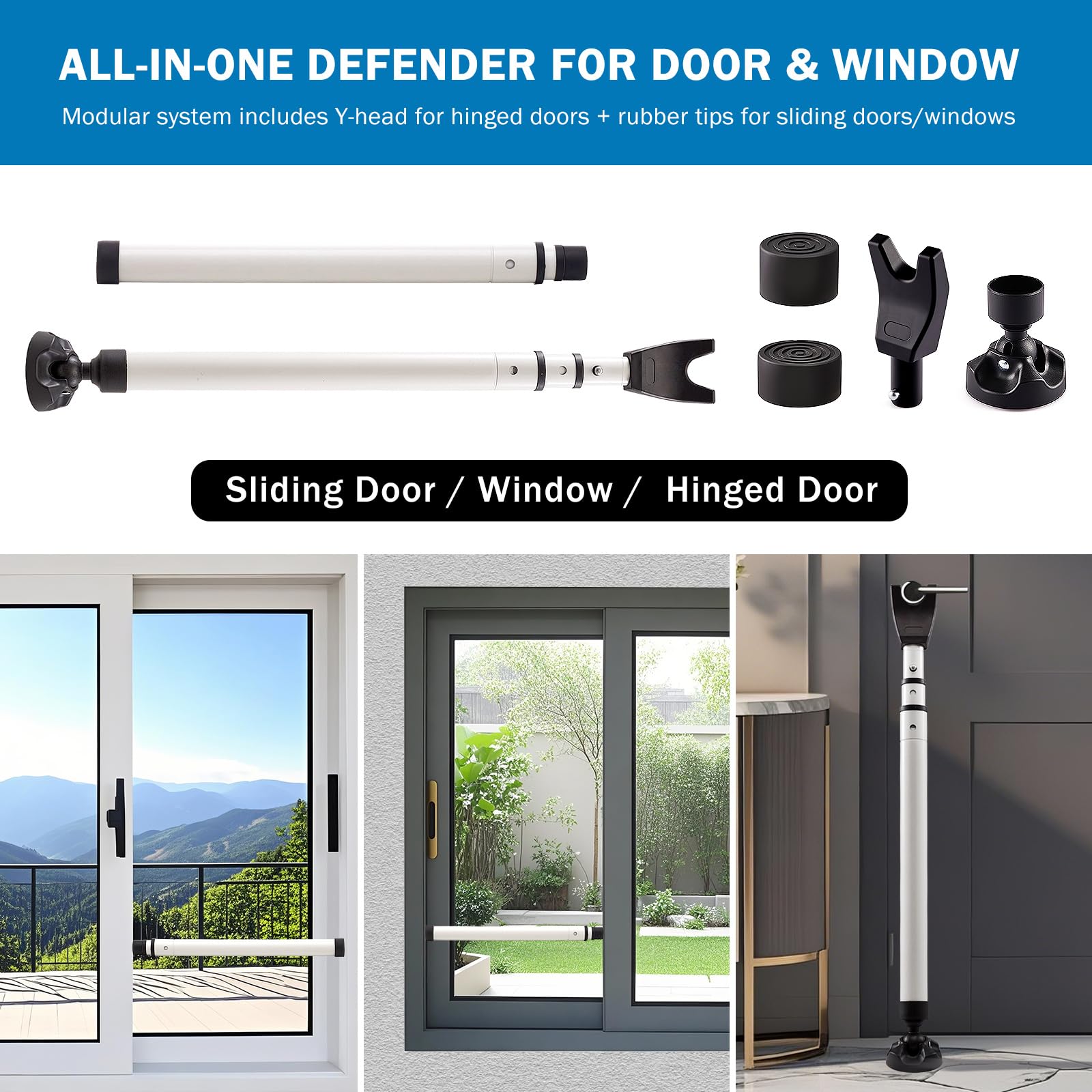 Barre de Sécurité pour Portes Coulissantes, Bloque-Porte de Sécurité Réglable pour Maison & Voyage, Securite Porte d'entrée avec Base Anti-Dérapante, Protection Anti-effraction (58-120)