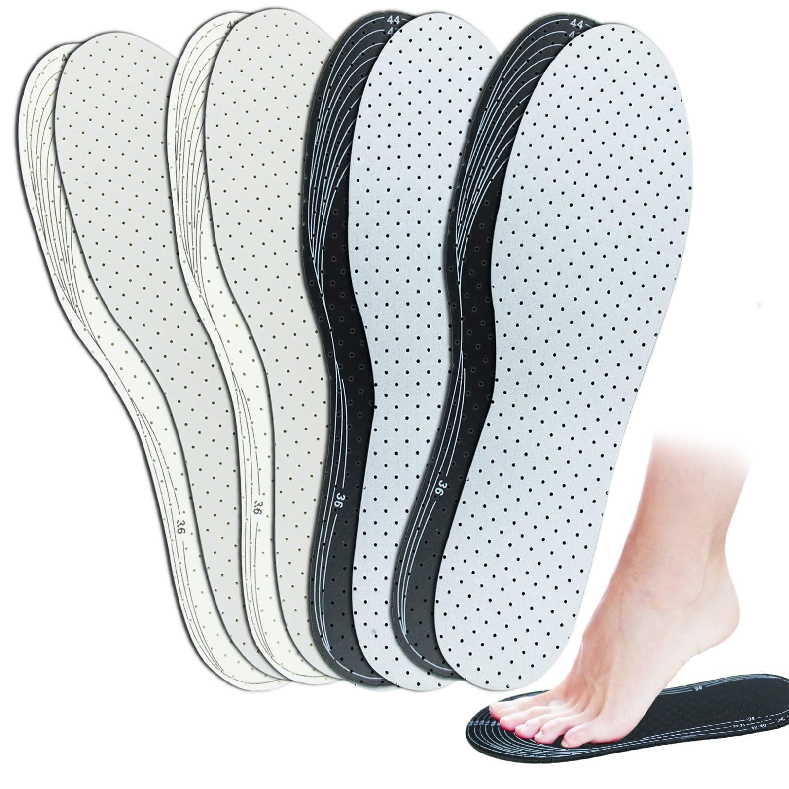 4 Pairs Breathable Shoe Insoles Cuttable Universal Shoe Inserts Ultra Soft Cushioning Walking Comfort Insoles Latex Insoles with Holes Replacement