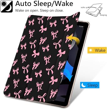 JOYLAND Cute Pink Bow Pattern Case for iPad (A16) 11th Gen 2025 11-inch/10th Gen 2022 10.9 inch, Pencil Holder & Clear Transparent Soft TPU Back & Trifold Smart Pad Black Cover for Girls Women