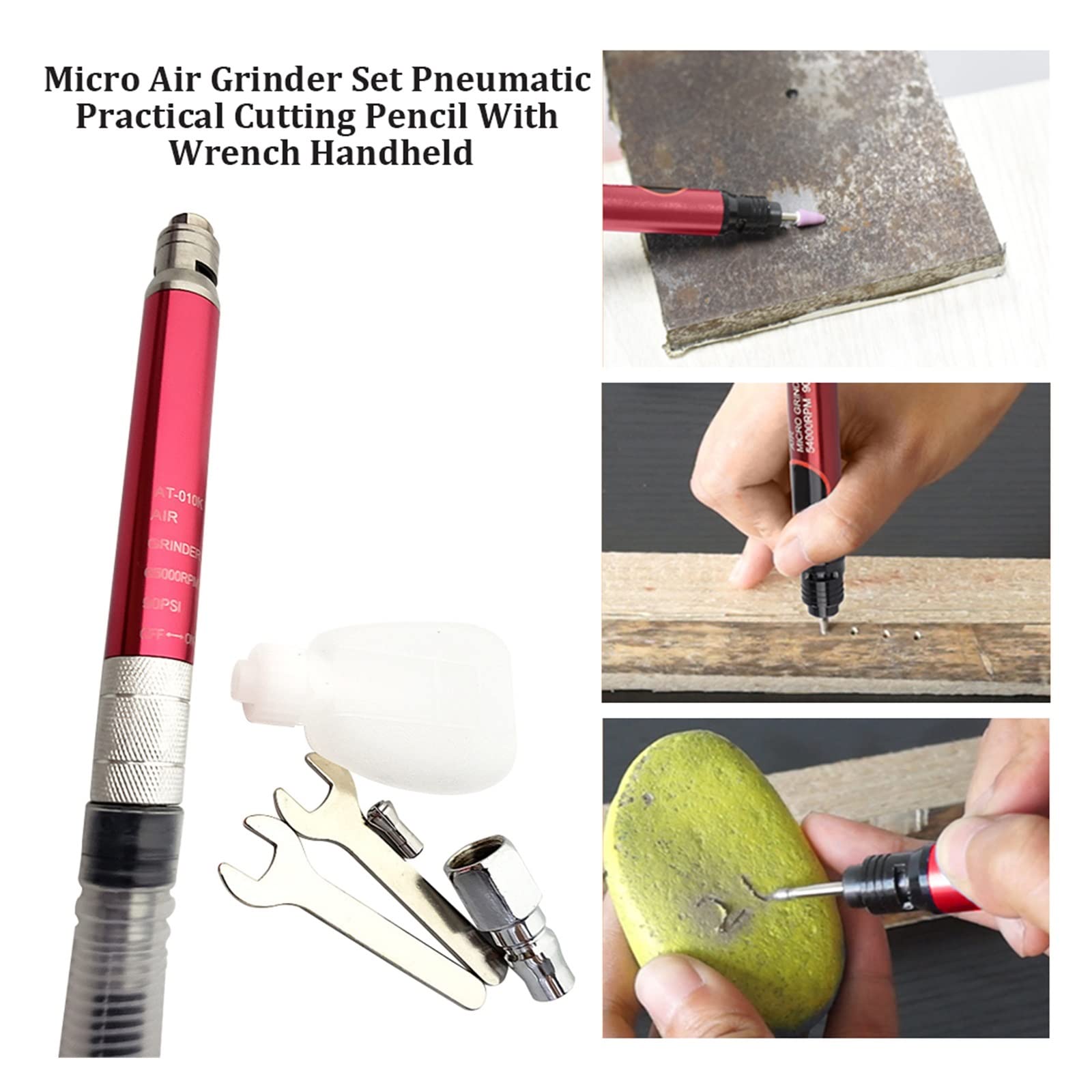 Drucklufthammer, Schleifen Polieren Professionelle Gravur Micro Air Grinder Set Schneiden Bleistift Fräsen Handpneumatisches Elektrowerkzeug mit Schraubenschlüssel