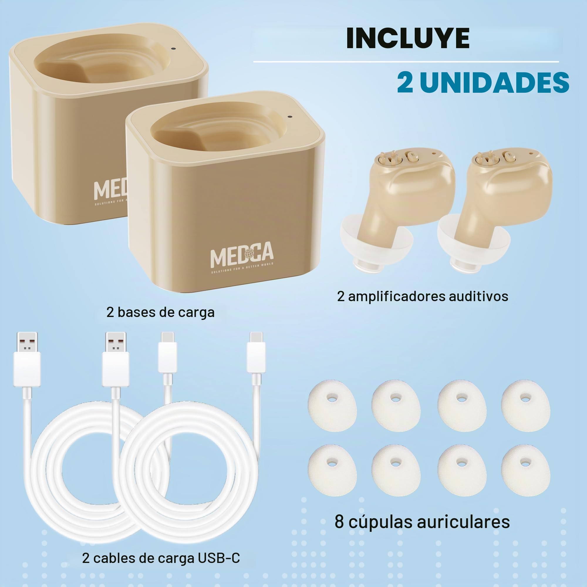 MEDca ITE Mini Ear Amplifier Rechargeable Microtron Set - Tan pequeño que apenas es visible - (1 par)