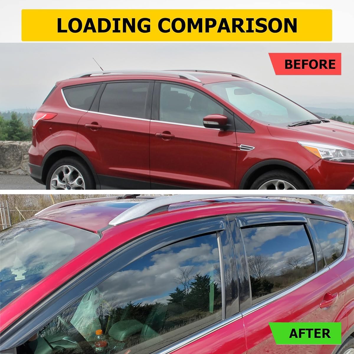 Side Window Wind Vent Deflector Dark Smoke Window Visor fit for 2013-2019 Ford Escape,4pcs Outside Mount Style Tap-On Nice Sun Rain Guards Set 94383