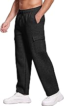 Deyeek Men's Fleece Cargo Sweatpants Open Bottom Cotton Sweat Pants for Men Thick Jogger Sweatpants Lounge Pants with Pockets