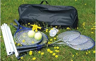 Mightymast Leisure Badminton / Tennis Combo Garden Game Set With Net, Racquets, Shuttlecocks & Balls & Smart Black Canvas Carry Case